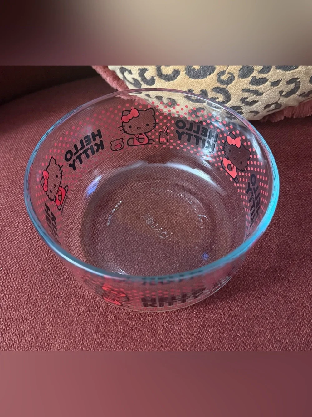 Pyrex Hello Kitty Clear Glass Bowl, Red Polka Dots 5.75”